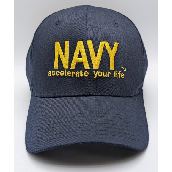 US United States Navy Stretch OSFM Fitted Flex Fit Baseball Cap Hat Blue - Picture 2 of 5